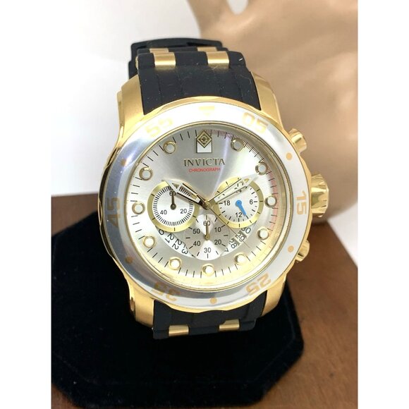 Invicta Men's Watch 6985 Pro Diver Silver Dial Quartz Chronograph Black Rubber - Picture 14 of 15